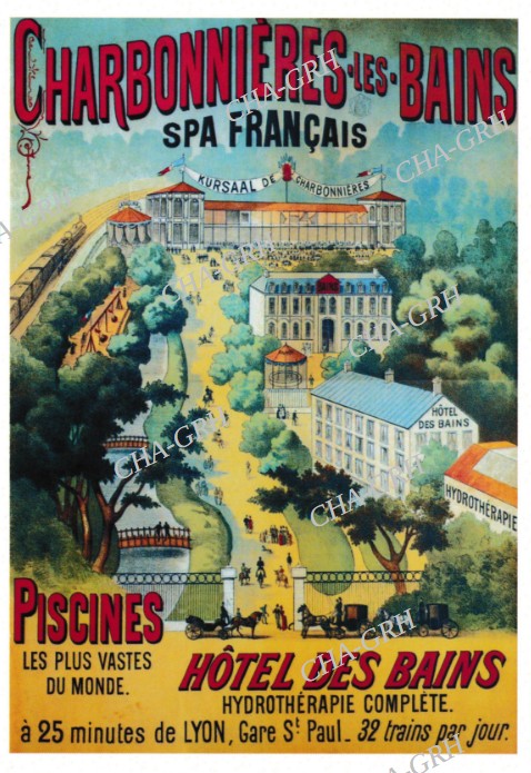 CP n°1 Affiche Imprimerie Ramboz fin 19e siècle coll Mairie de Charbonnières-les-Bains